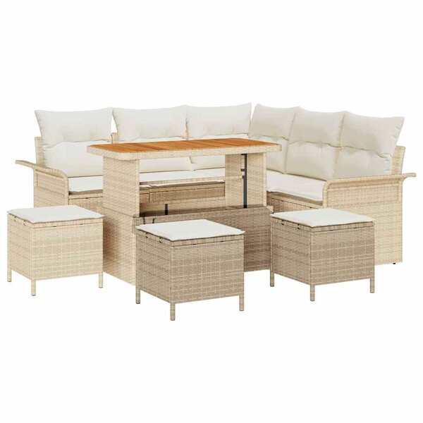 vidaXL Ensemble de canapé de jardin avec coussin 9 Pièces Beige  Crème