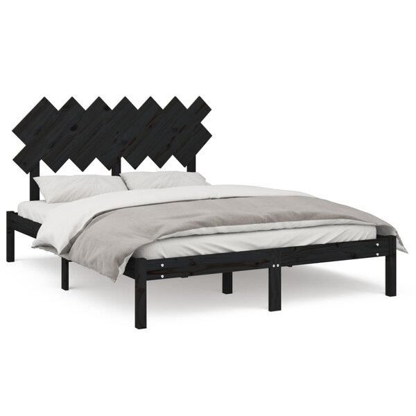 vidaXL Cadre de lit sans matelas noir 140x190 cm bois massif
