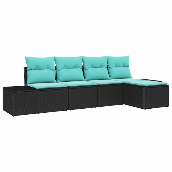 vidaXL Ensemble de canapé de jardin avec coussin 5 Pièces Noir polyrotin