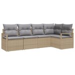 Canapé de Jardin 5 Pièces avec Coussins Beige Poly Rattan