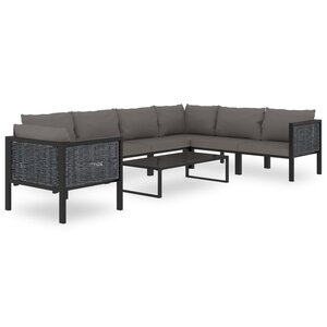 Salon de jardin meuble d'extérieur ensemble de mobilier 8 pièces avec coussins résine tressée anthracite 02_0017669