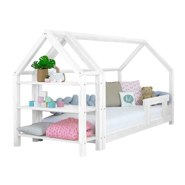 Lit cabane avec étagère 90 x 160 blanc