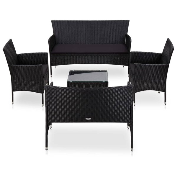vidaXL Salon de jardin 5 Pièces avec coussins résine tressée noir