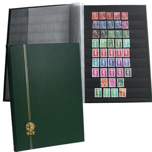 PERFECTA : Classeur fixe pour timbres (Grand modèle-Pages Noires-64p. Vert)