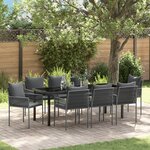 vidaXL Set de salle à manger de jardin 9 pièces avec coussins en poly rattan noir