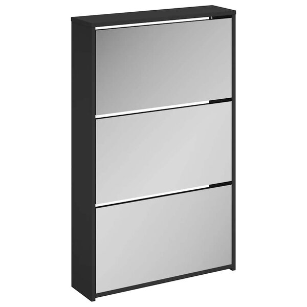 vidaXL Meuble à chaussures avec miroir 3 niveaux Noir 63 x 17 x 102 5 cm