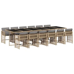 vidaXL Ensemble à manger de jardin coussins 13 Pièces mélange beige rotin