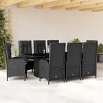 vidaXL Ensemble à manger de jardin 9Pièces coussins noir résine tressée