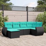 vidaXL Salon de jardin 6 Pièces avec coussins noir résine tressée