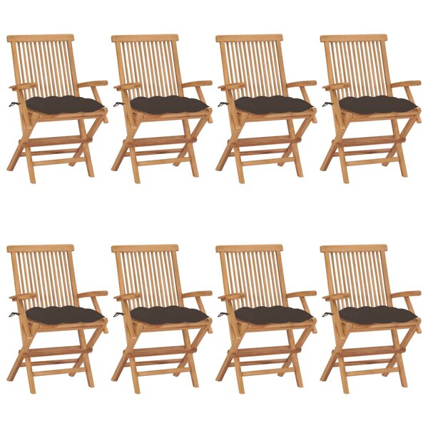 vidaXL Chaises de jardin avec coussins taupe lot de 8 Bois teck massif