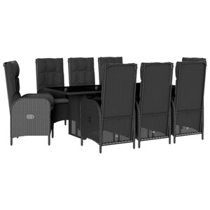 vidaXL Ensemble à manger de jardin 9Pièces coussins noir résine tressée