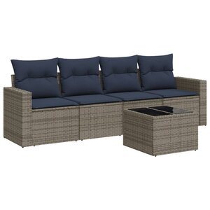 vidaXL Salon de jardin 5 Pièces avec coussins gris résine tressée