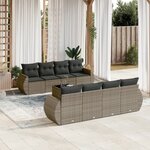 vidaXL Salon de jardin 9 Pièces avec coussins gris résine tressée