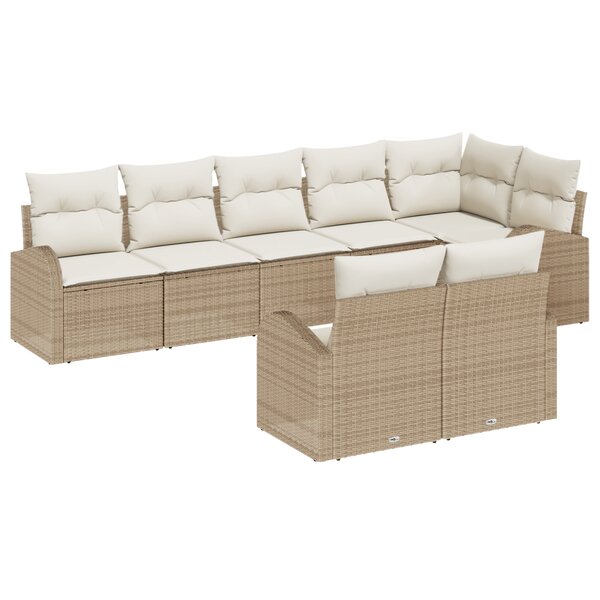 Ensemble de Canapé de Jardin 8 Pièces avec Coussins Beige Poly Rattan