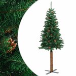 vidaXL Sapin de Noël mince avec bois véritable et cônes vert 180cm PVC