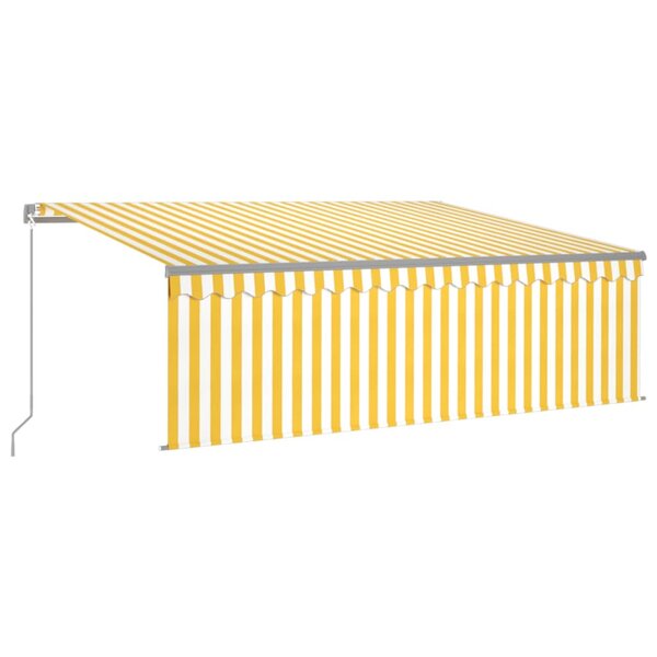 vidaXL Auvent manuel rétractable avec store et LED 4x3m Jaune et blanc