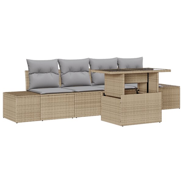 vidaXL Set de canapés de jardin de 5 pièces avec coussins - Rattan poly beige