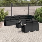 vidaXL Salon de jardin 9 Pièces avec coussins noir résine tressée