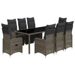 vidaXL Ensemble de bistro de jardin 9 Pièces coussins gris poly rotin