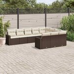 vidaXL Salon de jardin 10 Pièces avec coussins marron résine tressée