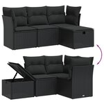 vidaXL Salon de jardin 4 Pièces avec coussins noir résine tressée