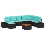 vidaXL Ensemble de canapé de jardin 9 Pièces Noir et turquoise