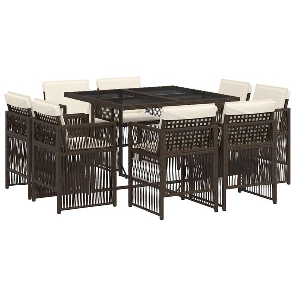 vidaXL Ensemble à manger de jardin et coussins 9 Pièces marron poly rotin
