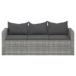 vidaXL Canapé de jardin 3 places avec coussins Gris Résine tressée