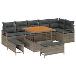 vidaXL Ensemble de canapé de jardin avec coussin 9 Pièces Gris Poly rotin