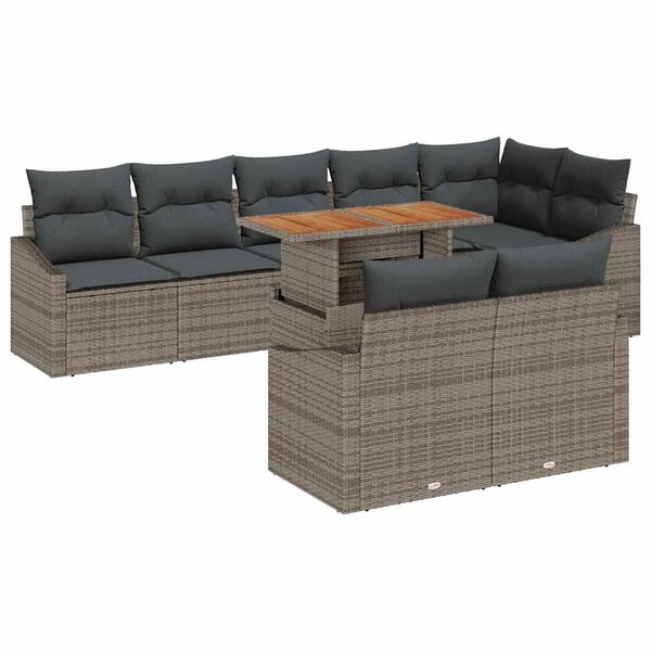 vidaXL Ensemble de canapé de jardin avec coussin 9 Pièces Gris  Marron