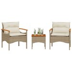 vidaXL Salon de jardin avec coussins 3 Pièces beige résine tressée