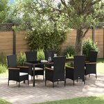 vidaXL Ensemble de salle à manger de jardin 7 pièces avec coussins Noir Rattan Poly