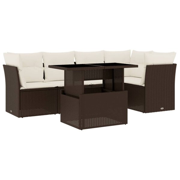 vidaXL Salon de jardin avec coussins 6 Pièces marron résine tressée
