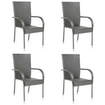vidaXL Chaises empilables d'extérieur lot de 4 Gris Résine tressée