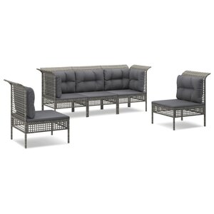 vidaXL Salon de jardin 5 Pièces avec coussins Gris Résine tressée