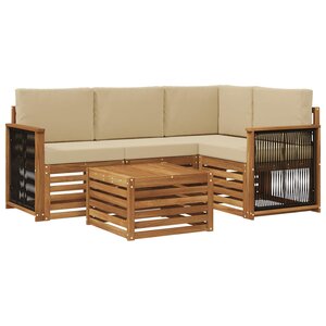 vidaXL Ensemble de canapés d'extérieur 5 pc Naturel et Beige Polyester