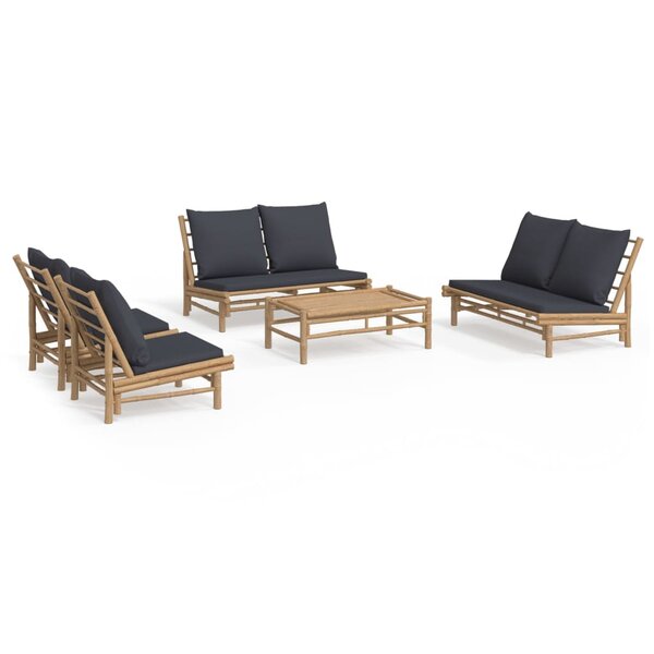 vidaXL Salon de jardin 5 Pièces avec coussins gris foncé bambou