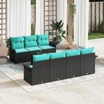vidaXL Ensemble de canapé de jardin avec coussin 8 Pièces Noir polyrotin