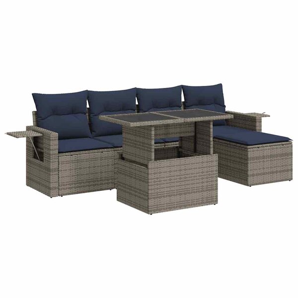 vidaXL Salon de jardin 6 Pièces avec coussins gris résine tressée acacia