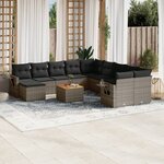 vidaXL Salon de jardin avec coussins 12 Pièces gris résine tressée