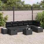 vidaXL Ensemble de canapé de jardin avec coussin 8 Pièces Noir Poly rotin