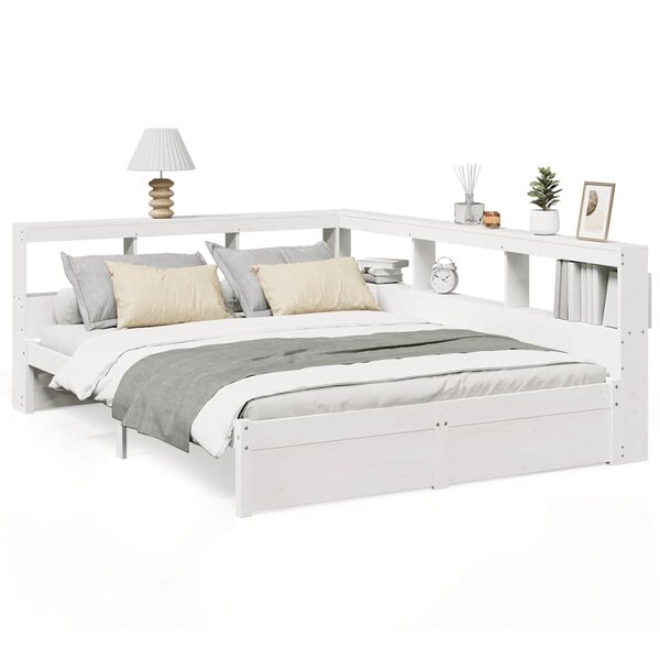 vidaXL Lit bibliothèque sans matelas blanc 140x190 cm bois pin massif