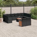 vidaXL Salon de jardin avec coussins 13 Pièces noir résine tressée