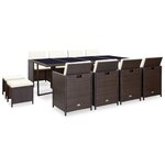 vidaXL Ensemble à manger d'extérieur et coussins 13 Pièces Résine tressée