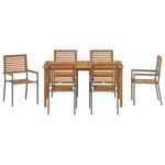 Ensemble de repas jardin 7 pièces vidaXL Ronde Poly Rattan Acacia