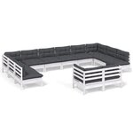 vidaXL Salon de jardin 12 Pièces avec coussins blanc bois de pin solide