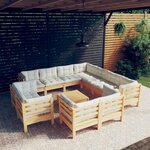 vidaXL Salon de jardin 12 Pièces avec coussins crème Bois de pin massif