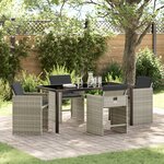 Ensemble de salle à manger de jardin vidaXL 5 pièces avec coussins gris clair en poly rotin