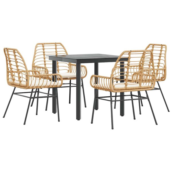 vidaXL Ensemble à manger jardin coussins 5Pièces marron poly rotin verre