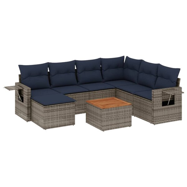 vidaXL Salon de jardin 8 Pièces avec coussins gris résine tressée